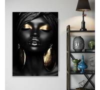 GOSRD Dipinto su tela raffigurante una donna africana in oro e nero, poster da parete classico vintage, stampe di ritratti di donne in nero e oro (60x90 cm)
