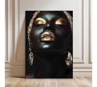 GOSRD Dipinto su tela raffigurante una donna africana in oro e nero, poster da parete classico vintage, stampe di ritratti di donne in nero e oro (70x100 cm)
