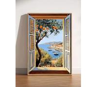 GOSRD Finestra aperta Henri Matisse Stampa Stile Fauvismo Opera d'arte moderna Mar Mediterraneo Albero d'arancio per soggiorno Decorazione per la casa (50x75 cm/senza cornice)