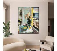 GOSRD Henri Matisse Ispirato Fiori davanti a una finestra Dipinto a olio Natura morta su tela Stampe Immagini decorazione murale 60x90cm Senza cornice