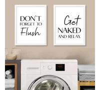 GOSRD Minimalista francese divertente testo in bianco e nero umorismo toilette dipinto su tela poster regole divertenti arte murale decorazione per la casa (60x90 cm - 2 pezzi)