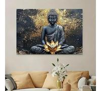 GOSRD Moderna arte murale astratta del Buddha, dipinto buddista nero e dorato, stampa su tela per soggiorno, camera da letto, decorazione della casa (70x100 cm/senza cornice)