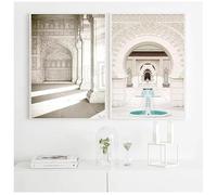 GOSRD Moschea di Hassan, dipinto su tela, Marocco, architettura, poster, viaggio, paesaggio, stampa, arte murale islamica, decorazione per la casa (50x75 cm, 2 pezzi)