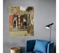 GOSRD Pieter de Hooch《Il cortile di una casa a Delft》Stampe su tela Pittura a olio Opera d'arte Quadro dipinto Decorazione per la casa (80x100cm)