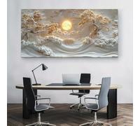GOSRD Quadro moderno astratto con albero al chiaro di luna dorato e paesaggio tranquillo, dipinto ad olio su tela con onde vorticose (50x100 cm)