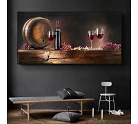 GOSRD Quadro moderno su tela, dipinto artistico classico vintage con bicchiere di vino rosso e botte, opera d'arte, decorazione murale, 60 x 120 cm, senza cornice.