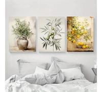 GOSRD Stampe artistiche moderne su tela, dipinti, arte mediterranea vintage, stampe di limoni greci, decorazioni per interni di casa e ufficio (60x90 cm - 3 pezzi)