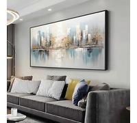 GOSRD Stampe artistiche su tela moderne, pittura murale astratta con albero geometrico, arredamento minimalista blu e dorato per soggiorno e camera da letto (55X110 cm/senza cornice)