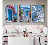 GOSRD Stampe moderne su tela di Santorini, Grecia e paesaggi del Mar Egeo, opere d'arte per interni, decorazioni per interni (30x50 cm - 3 pezzi)