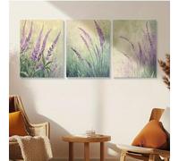 GOSRD Stampe nordiche su tela, dipinto con erbe selvatiche viola, arte murale per soggiorno, camera da letto, ufficio, casa, decorazione d'interni (35x50 cm - 3 pezzi)