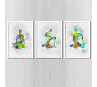 GOSRD Stampe su tela, dipinti, arte yoga, decorazioni per studio, poster artistici, pose yoga, acquerelli, arte murale per la decorazione del soggiorno (30x40 cm - 3 pezzi)