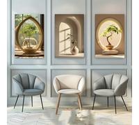 GOSRD Stampe su tela moderne e minimaliste, trittico di luci e ombre, serene, bonsai e fiori, per soggiorno, camera da letto, ufficio, casa (50x75 cm, 3 pezzi)