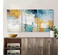 GOSRD Stampe su tela, pittura murale, blu petrolio, senape, tela, pittura astratta moderna, grigio, turchese, immagine per soggiorno, 60x80 cm, 3 pezzi, senza cornice