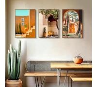 GOSRD Stampe su tela, stile boho islamico, poster architettonici retrò, arte murale marrone per la decorazione della casa e del soggiorno (60x90 cm, 3 pezzi)