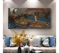 GOSRD William Waterhouse Ulisse e le sirene Stampe su tela Dipinto a olio Opera d'arte Stampa Poster Immagine Decorazione da parete per la casa (50X100cm/senza cornice)