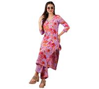 GoSriKi Kurta da donna in misto cotone con stampa dritta e palazzo, Viola, 44