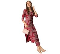GoSriKi Kurta da donna in misto cotone stampato dritto con pantaloni, rosso cupo, XL