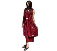 GoSriKi Set Kurta da donna senza maniche in cotone marrone con ricamo floreale | Abbigliamento etnico per ufficio, casual ed estate | Comodo, rosso cupo, S