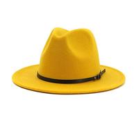Gossifan Cappelli Fedora a tesa larga da donna per cinture di moda Cappello in feltro unisex, B Cintura-giallo, L