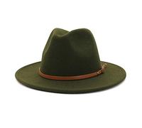 Gossifan Cappelli Fedora a tesa larga da donna per cinture di moda Cappello in feltro unisex, Verde oliva, M
