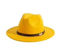 Gossifan - Cappello Modello Fedora, Panama da Uomo a Tesa Larga con Cinta Classica, Giallo, 7 1/8/7 1/4