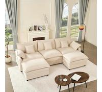 GOSUHI Divano a forma di U da 274 cm, divano componibile componibile, comodo divano a 3 posti con pouf mobile, divani profondi per soggiorno, lino, beige