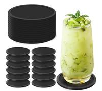 Gotanc Sottobicchieri in silicone rotondi, 12 sottobicchieri in silicone antiscivolo e isolati, set di sottobicchieri nero, per tutti i tipi di tazze