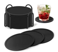 Gotanc Sottobicchieri Silicone 12 Pezzi Rotondi Sottobicchieri Antiscivolo e Isolati, Nero Sottobicchiere Protezione per Birra Bottiglie, Tazze da Tè, Tazza da Caffè