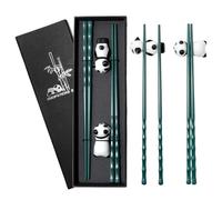 GOTDYBST Set di bacchette per sushi Panda: 2 paia di bastoncini in bambù con 2 supporti per bacchette Panda, squisita confezione regalo, bacchette cinesi, regalo per gli amanti del panda