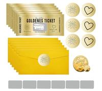 Gotetiso 6 Pezzi Biglietto da Grattare Biglietti d'Oro Gratta e Vinci Buono da Compilare con Adesivo da Grattare e Moneta di Buona Fortuna Scritta Golden Ticket Gratta con Adesivo Antigraffio e Busta