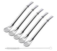 Gotetiso Bombilla Mate 5 Pezzi Riutilizzabile Cannuccia Yerba Mate Bombilla in Acciaio Inossidabile Cucchiaio di Paglia Filtro Cannucce di Filtro Metallo con Spazzole per la Pulizia