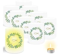 GOTFUN 20 lanterne antivento per lampada da tè e candela, 10 x 8 cm, portacandela antivento, decorazione da tavolo con pesce, eucalipto, per matrimonio, cresima, battesimo, prima comunione,