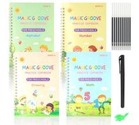 GOTFUN 4 quaderni magici inglesi, quaderni magici con penna, scrittura a mano riutilizzabile, quaderni magici per imparare matematica, lettere, numeri e disegno (versione inglese)