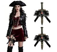 GotGala 2 pezzi di plastica pirata spada pugnale con fiocco in pizzo coscia giarrettiera pugnale gotico coscia fondina per costumi di Halloween accessori donna vestito in maschera Cosplay regalo scena