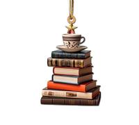 GotGala Ornamento Acrilico Lettura Libro Tazza di Caffè Amore Bookish Decor Bibliotecario Regali per Natale Decorazioni Albero di Natale