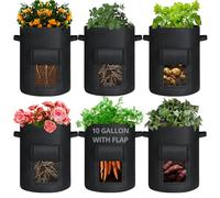 GOTGELIF Confezione da 6 sacchetti per la coltivazione di patate da 10 galloni con aletta, in tessuto non tessuto ispessito, per coltivare patate, carote, cipolla, ecc., verdure, piante e frutta,