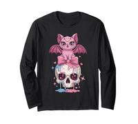 Goth Bat Skull Camicia Rosa Drip Bow Carino Spooky Kawaii Maglia a Manica