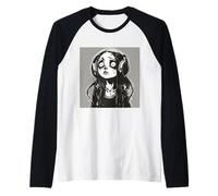 Goth Girl Zombie Emo Gothic Ragazza con Le Cuffie Maglia con Maniche Raglan
