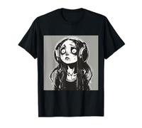 Goth Girl Zombie Emo Gothic Ragazza con Le Cuffie Maglietta