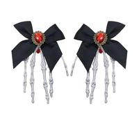 Goth Hair Clips, 2-Piece Skull Bow Hairpin Set with Red Gem Accents, 6.69x3.94x0.98 Inch, Elegant Punk Hair Accessories for Bride, Cosplay, Festival, Wedding, Masquerade, Birthday