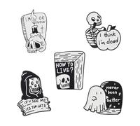 Goth Halloween - Set di perni smaltati con fantasma, gatto nero, falena, strega, serpente horror, scheletro per risvolti, normale, Metallo non prezioso