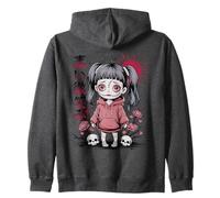 Goth Kawaii Creepy Doll giapponese Kanji Design Horror Anime Felpa con Cappuccio