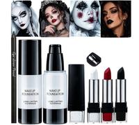Goth Makeup Kit - 6 Pcs Halloween Set | Black Lip Liner Pack | Waterproof Smudge Proof Long Lasting FX Cosmetic Set, Includes Foundation, Eyeliner & 3 Lipsticks For Cosplay Party