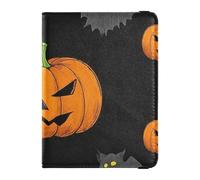 Goth Orange Halloween Divertente Zucca Porta passaporto in pelle per gli uomini di viaggio per il viaggio Vaccino Card Holder Cover Combo Porta passaporto Combo con Slot per Vaccino Card per gli
