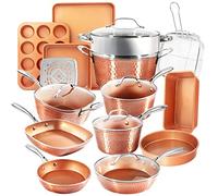 Gotham Steel Hammered Copper Collection - 20 Piece Premium Cookware & Bakeware Set with Nonstick Copper Coating, Includes Skillets, Stock Pots, Deep Square Fry Basket, Cookie Sheet and Baking Pans