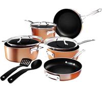 GOTHAM STEEL Set di pentole e padelle antiaderenti in rame, 10 pezzi, con utensili da cucina, adatti per induzione, atossici senza PFOA PFOS, design a nido per risparmiare il 50% di spazio, lavabili