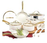 GOTHAM STEEL Set di Pentole e Padelle da 15 Pezzi - Antiaderenti, Ceramica, Lavabile in Lavastoviglie - Bianco Crema