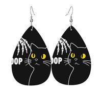 Gothic Cat & Skeleton Hand Whimsical Macabre Design Orecchini In Pelle Penzolare Orecchini Moda Pendenti Per Donna Decorazioni
