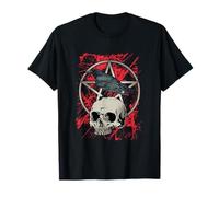 Gothic Crow Skull Pentagram Halloween Maglietta