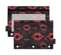 Gothic Darkness Evil Lips Red 3 anelli raccoglitore matita sacchetto con cerniera 2 pack trasparente portadocumenti organizzatore ufficio